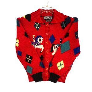 Berek Cardigan Size S Red Carousel Horse Wool Hand Knit Sweater Grandma Teacher